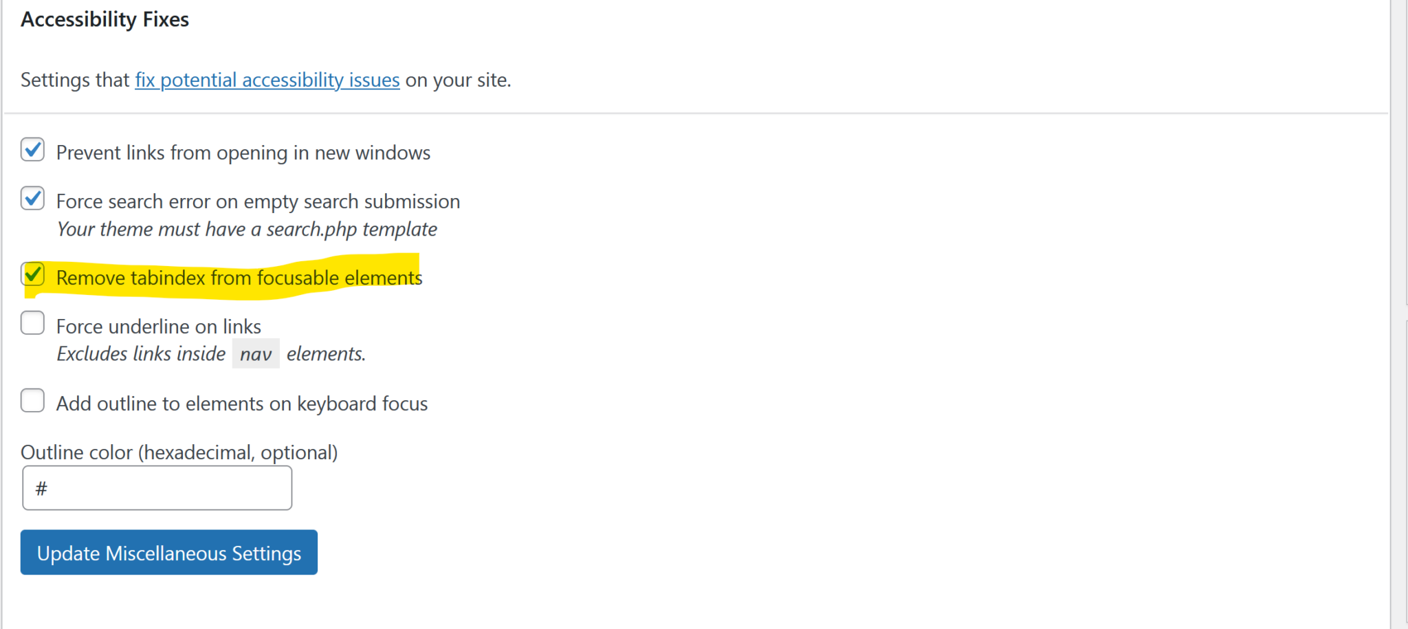 Remove target attribute from links - WP Accessibility - Documentation
